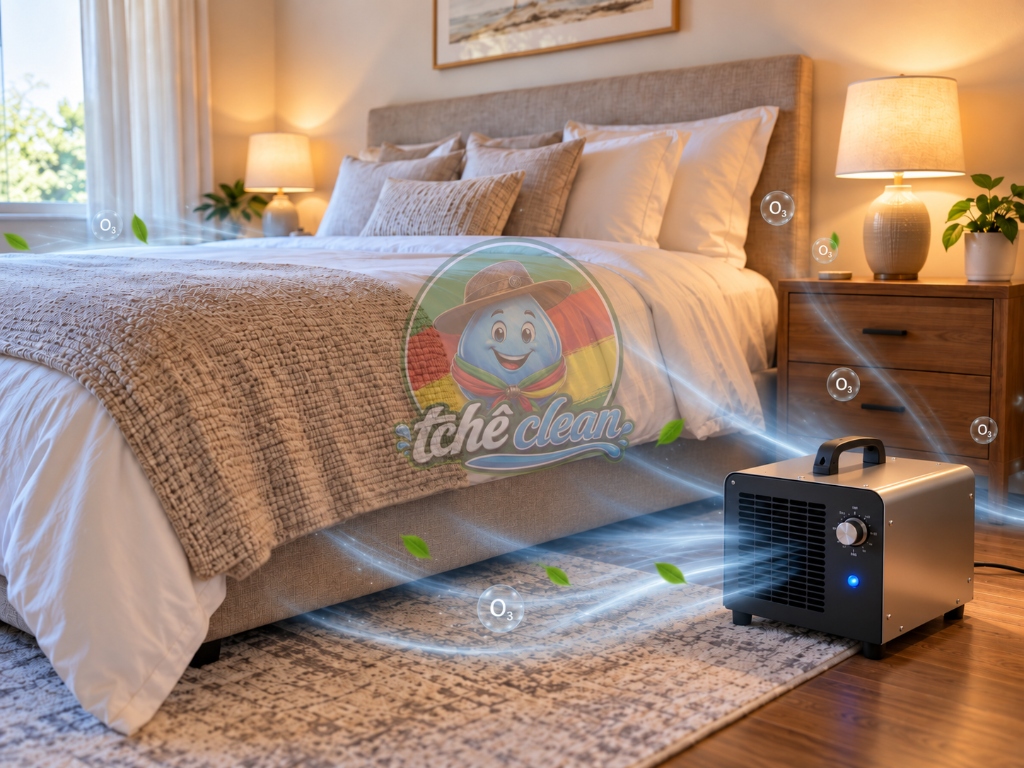 Purificação de ar por ozônio em quarto casal Tchê Clean